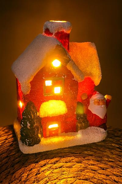 Noel Baba Işıklı Ev Yılbaşı Biblo