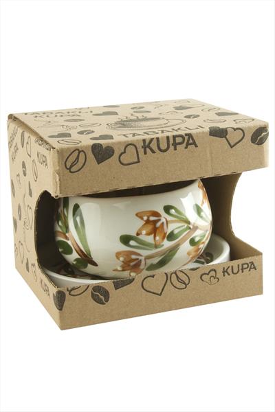 Orkide Desenli Seramik Tabaklı Kupa