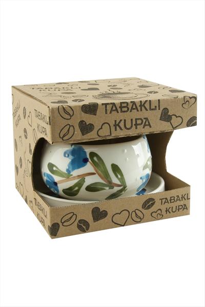 Orkide Desenli Seramik Tabaklı Kupa