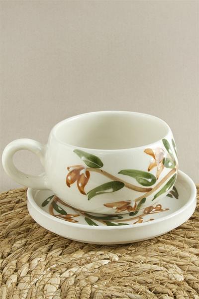 Orkide Desenli Seramik Tabaklı Kupa