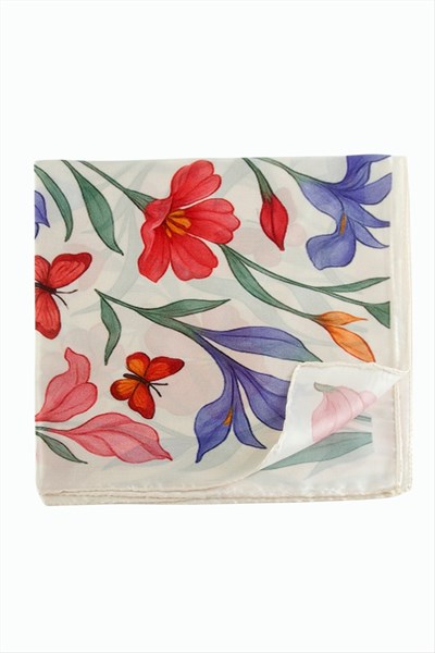 Orkide Desenli Zr Şifon Fular 50*50 cm