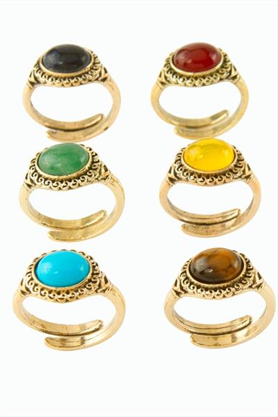 Oval Doğaltaşlı Otantik Yüzük