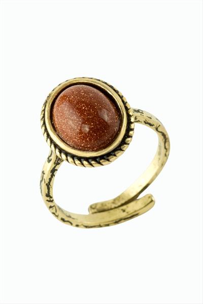 Oval Doğaltaşlı Otantik Yüzük