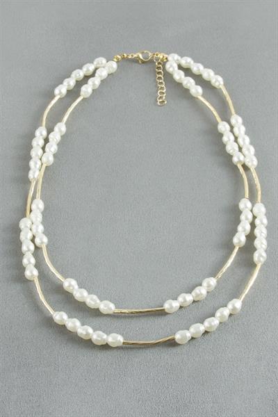 Oval İnci İkili Kolye