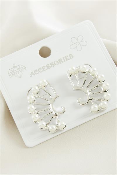 Oval İnci Metal Küpe