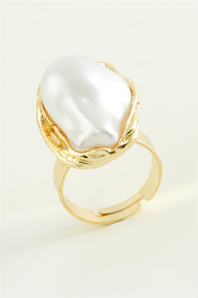 Oval İnci Metal Yüzük