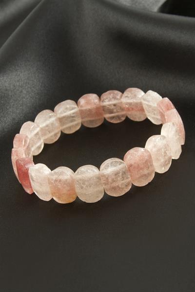 Oval Kesim Pembe Kuvars Doğaltaşlı Bileklik