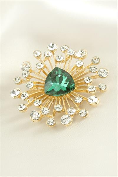 Oval Kristal Taşlı Broş
