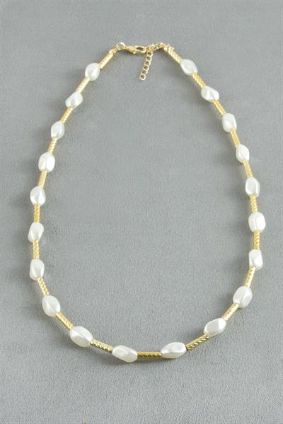 Oval Metal İnci Kolye