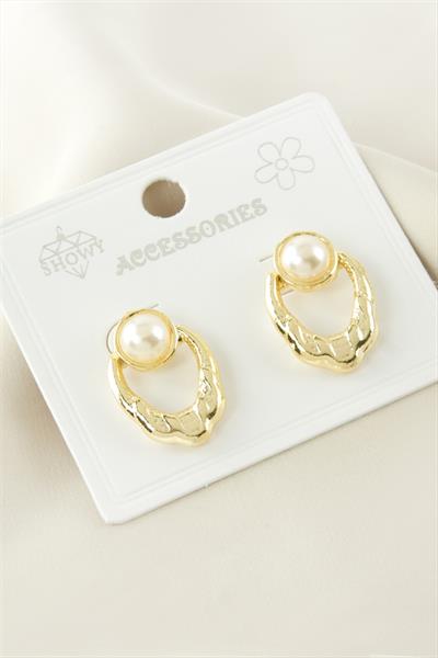 Oval Metal İnci Küpe