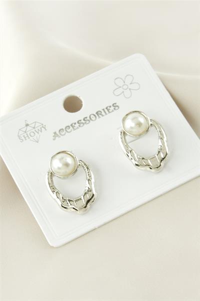 Oval Metal İnci Küpe