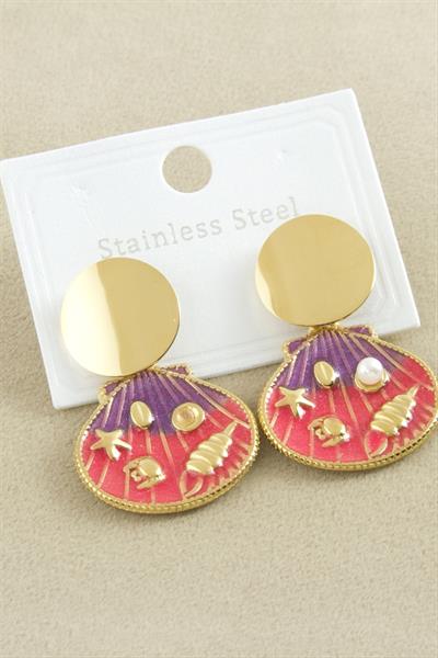 Oval Mineli Lüks Çelik Küpe