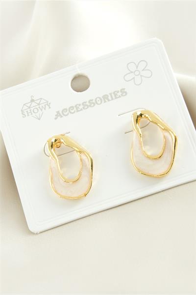 Oval Mineli Metal Küpe