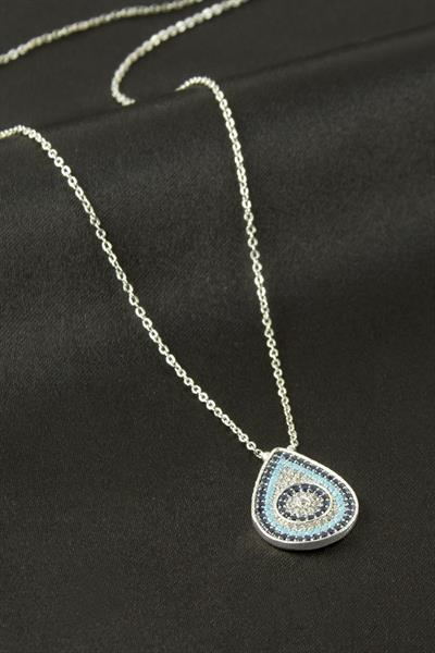Oval Nazar Zirkon Taşlı Kolye