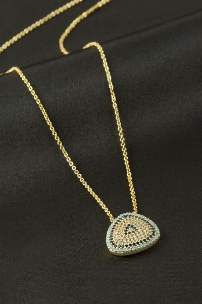 Oval Nazar Zirkon Taşlı Kolye