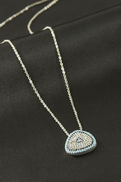 Oval Nazar Zirkon Taşlı Kolye