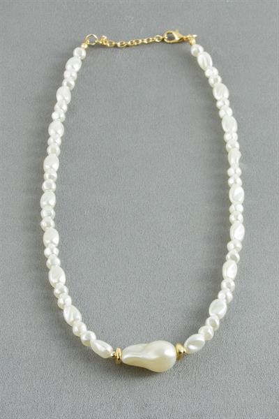 Oval Taşlı İnci  Kolye