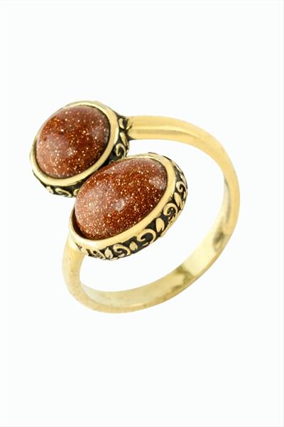 Oval Yuvarlak Doğaltaşlı Otantik Yüzük