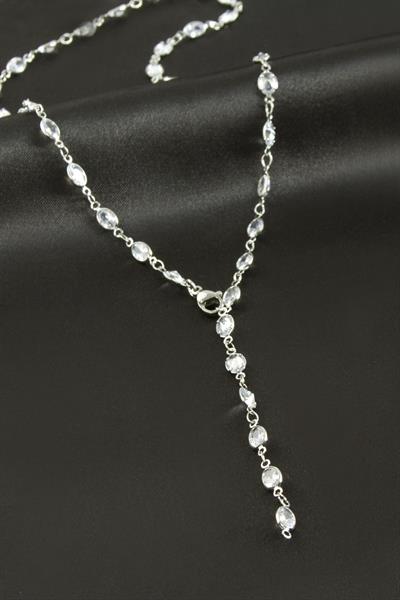 Oval Zirkon Taşlı Çelik Y Kolye