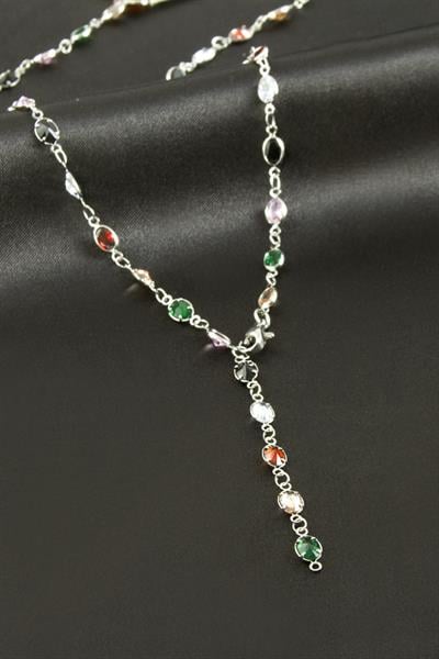 Oval Zirkon Taşlı Çelik Y Kolye