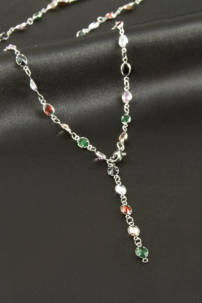 Oval Zirkon Taşlı Çelik Y Kolye