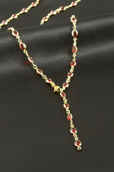 Oval Zirkon Taşlı Çelik Y Kolye