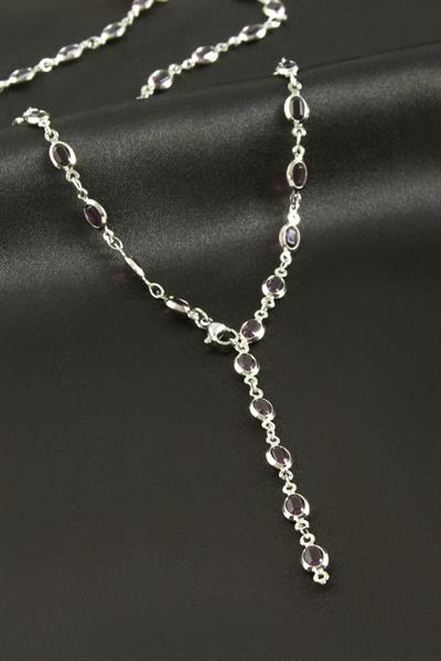 Oval Zirkon Taşlı Çelik Y Kolye