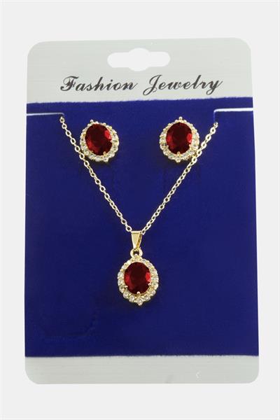 Oval Zirkon Taşlı Set Kolye