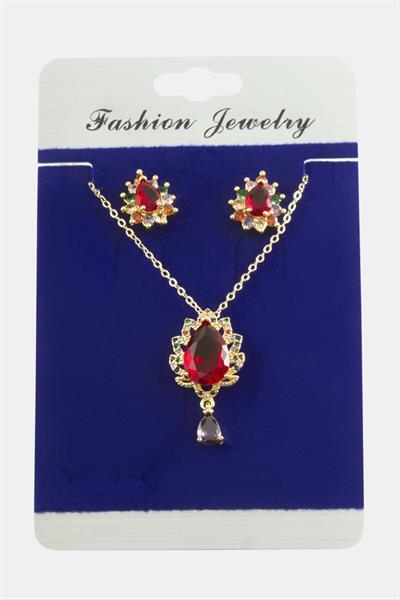 Oval Zirkon Taşlı Set Kolye