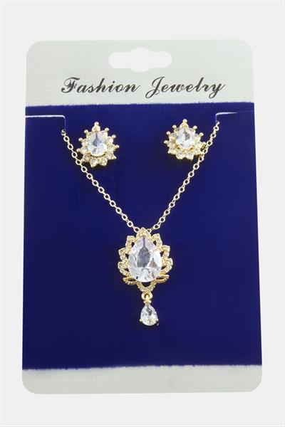 Oval Zirkon Taşlı Set Kolye