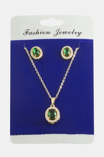 Oval Zirkon Taşlı Set Kolye