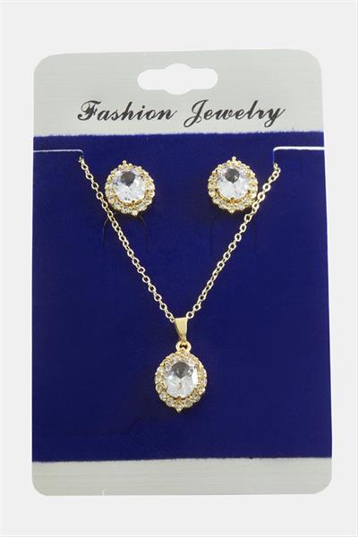 Oval Zirkon Taşlı Set Kolye