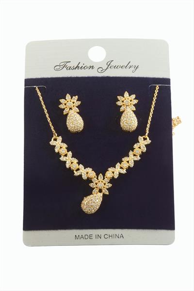 Oval Zirkon Taşlı Set Kolye