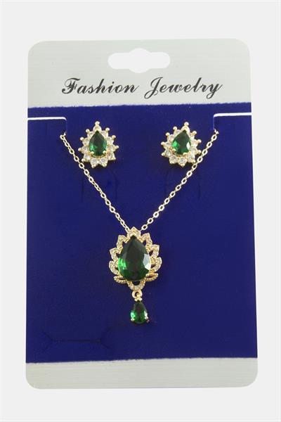 Oval Zirkon Taşlı Set Kolye