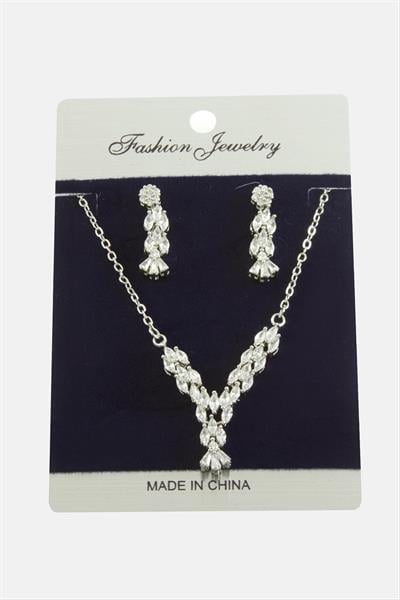 Oval Zirkon Taşlı Set Kolye