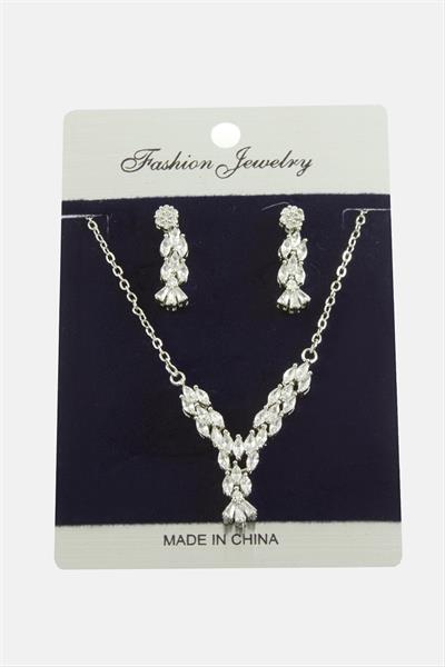 Oval Zirkon Taşlı Set Kolye