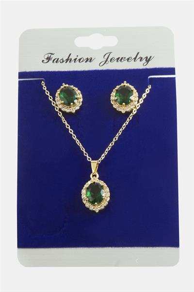 Oval Zirkon Taşlı Set Kolye