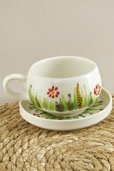 Papatya Desenli Seramik Tabaklı Kupa