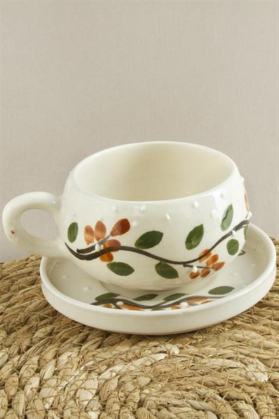 Papatya Desenli Seramik Tabaklı Kupa