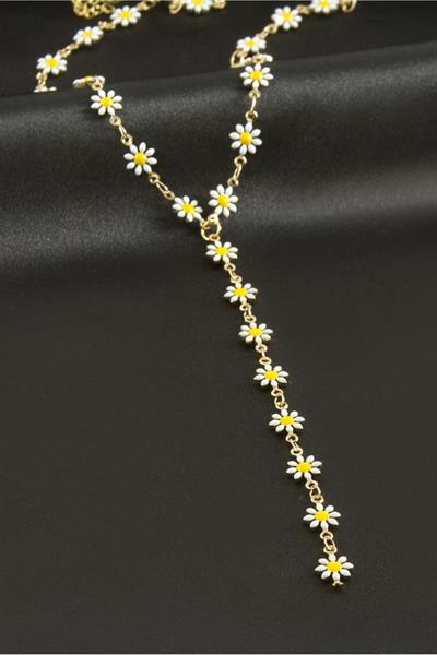 Papatya Mineli Çelik Y Kolye