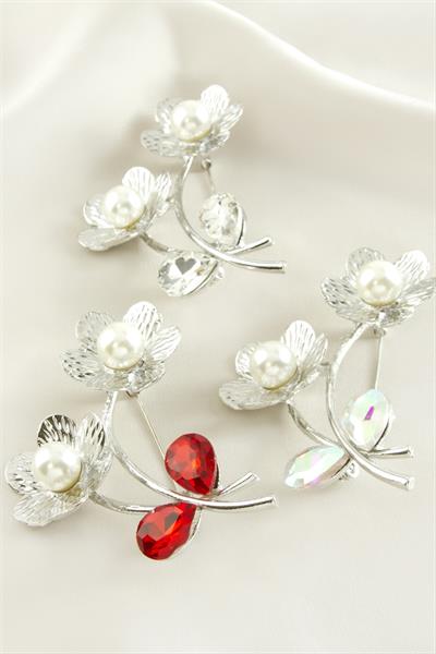 Papatya Mineli İnci Broş