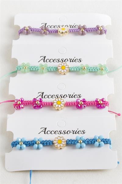 Papatya Mineli Makrome Örgülü İp Bileklik