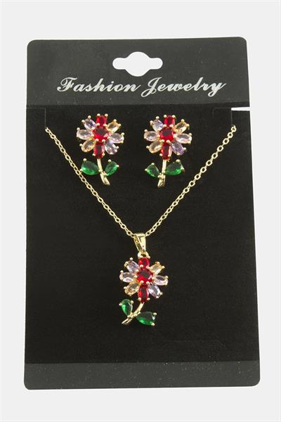 Papatya Zirkon Taşlı Set Kolye