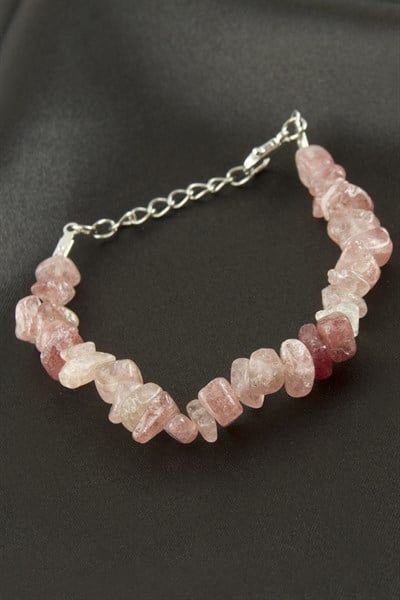 Pembe Kuvars Kırık Doğaltaş Bileklik