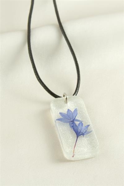 Peygamber Çiçeği Simli Dikdörtgen Epoksi Kolye