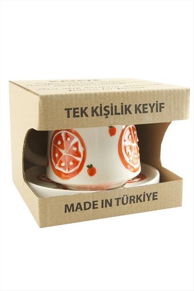 Portakal Desenli Seramik Tabaklı Kupa