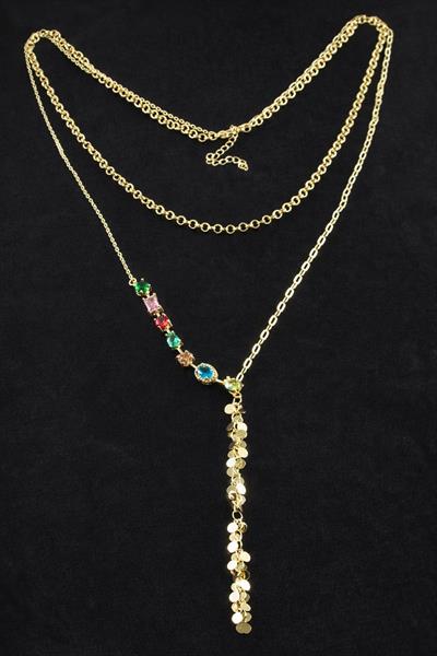 Pullu Zirkon Taşlı Lüks İkili Çelik Kolye