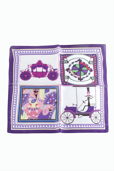 Pusula At Arabası Desenli Zr Şifon Fular 50*50 cm