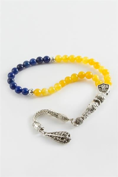 Sarı Lacivert Ceyt Doğaltaş Tesbih 6 mm