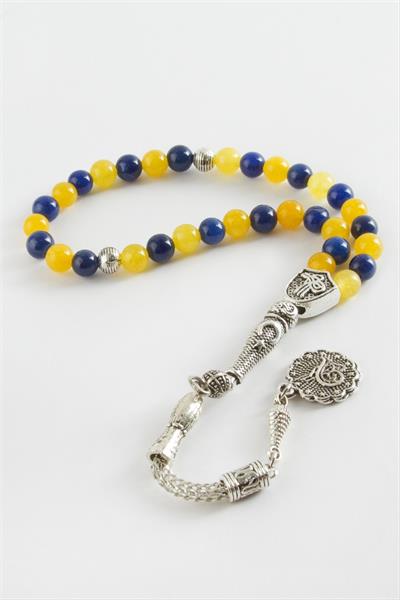 Sarı Lacivert Ceyt Doğaltaş Tesbih 6 mm